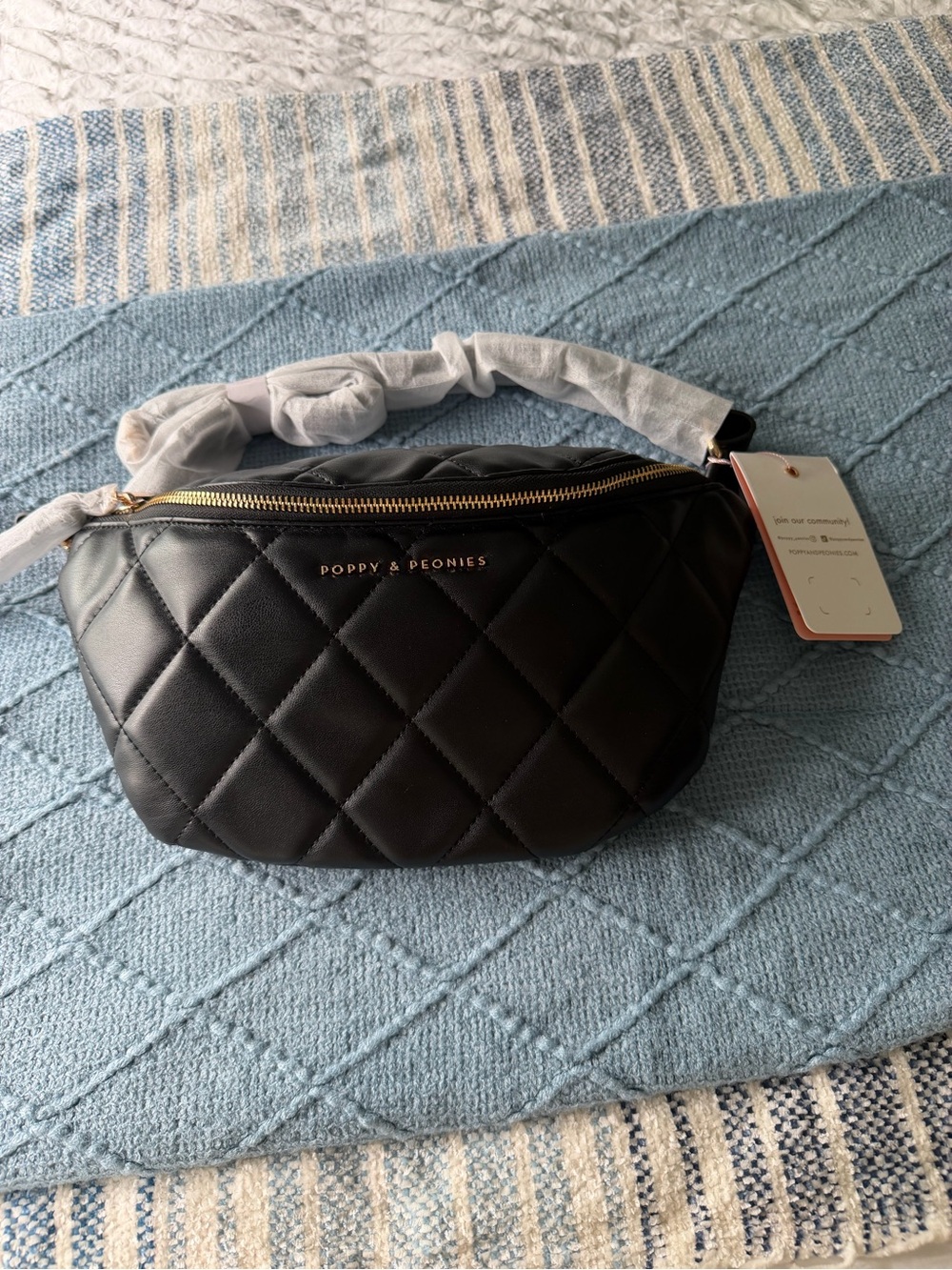 Poppy & Peonies Black Quilted Sidekick Bag with Gold Hardware